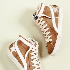 Shopbop Exclusive Suede Slide in Cognac with Shearling Lining